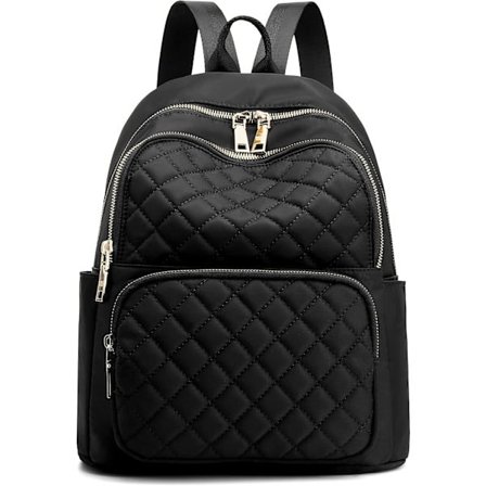 Ryggsekk for kvinner, nylon reiseveske, svart skulderveske, liten avslappet dagsryggsekk for jenter (svart quiltet)