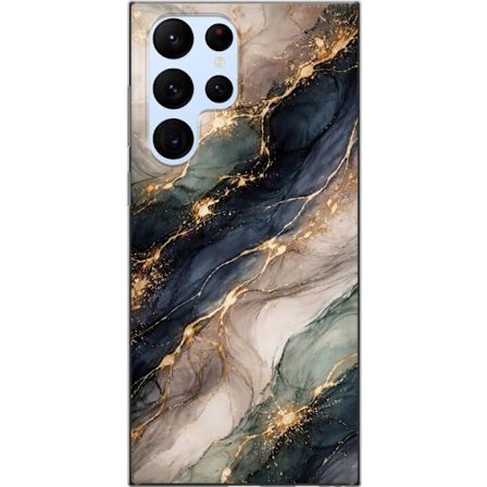 Kompatibelt Mobildeksel til Samsung Samsung Galaxy S22 Ultra 5G Luksuriøs abstrakt marmor kunst i svart, hvitt og gull med elegante linjer, eksklusiv