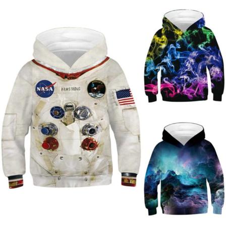 Barn Pojkar Gilrs Winter 3d Astronaut Print Huvtröja