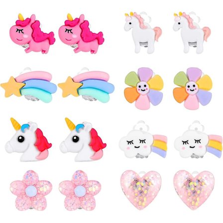 8 par børn clip on øreringe til piger, prinsesse øreringe clip on smykker dress up øreringe Unicorn clip on øreringe til børn piger Jau,børn,kvinde