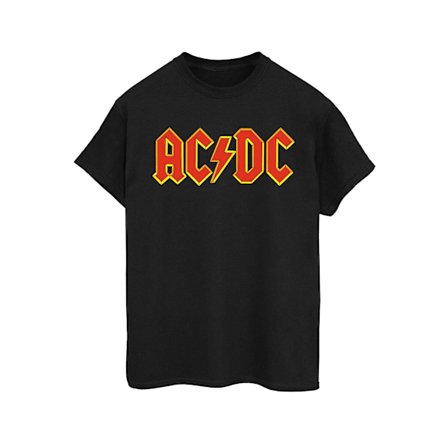 AC/DC Dam/Kvinnor Röd Logo Bomull Boyfriend T-Shirt XL Svart
