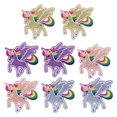 8 stk. Glitter Enhjørning Broderte Stryke- eller Symerker Søt Applikasjon Klær Kjole Broderte Symerker DIY Tilbehør for T-skjorte Jeans (4 Mønstre i 1