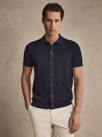 John Henric Men's Marineblaues Kurzarmhemd Regular Fit Size L