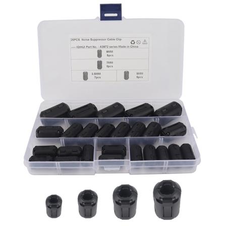 25 kpl Napsautettava häiriönpoisto magneettirengas Irrotettava suodatin Magneettirenkaan sisähalkaisija 3,5-9 mm