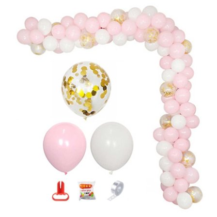 Ballon bue lyserød hvid - komplet ballon girlang 5m