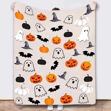 Halloween-teppe - Plysj Halloween-teppe - Koselig flanell grå Halloween-dekorasjon for fest sofa seng stue 50"x60"" Stil 42"