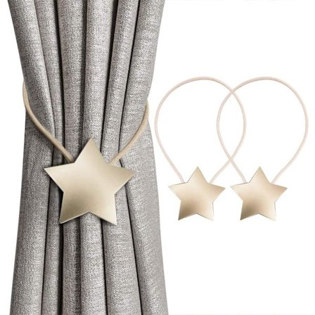 Magnetisk gardin, gardinholder stjerne, kreative gardiner, løkker, gardinklemmer, reb, indtrækkelig gardinholder til boligindretning, 2 stykker