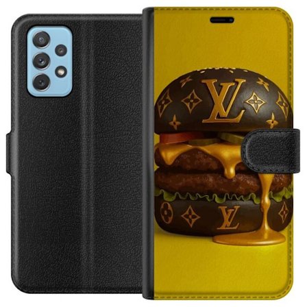 Samsung Galaxy A72 5G Lommeboketui Luksuriøs LV burger mote mat parodi gull detaljer eksklusiv humor design estetikk luksus stil kreativ kunst modern