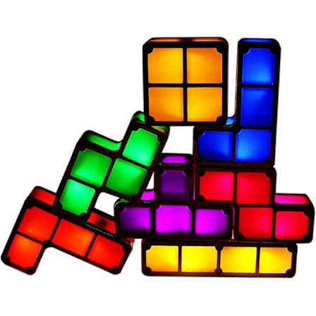 Tetris-pinojen yövalo, 7 osaa DIY LED 7 väriä 3D-palapeli induktiolla lukittavat pöytälamput valaistus DIY taikapalot kirkas valo lapsille ja 
