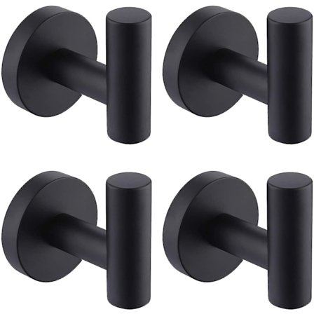 Svart handdukshängare för duschkabin Klädkrok; Väggmonterad handdukshållare i 304 rostfritt stål, matt svart, 4-pack