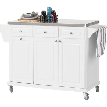 Rootz Luksus køkkenvogn med stort opbevaringsskab - Køkkenø med bordplade i rustfrit stål