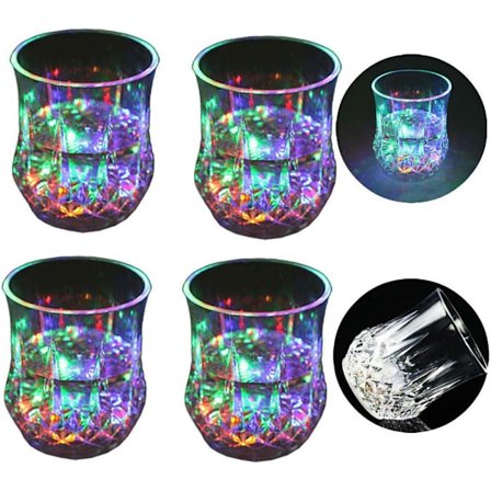 Flerfärgade lysande dricksglas, LED-glas i gammaldags stil med högkvalitativ akrylplast för automatisk på- och avstängning, perfekt festdekoration