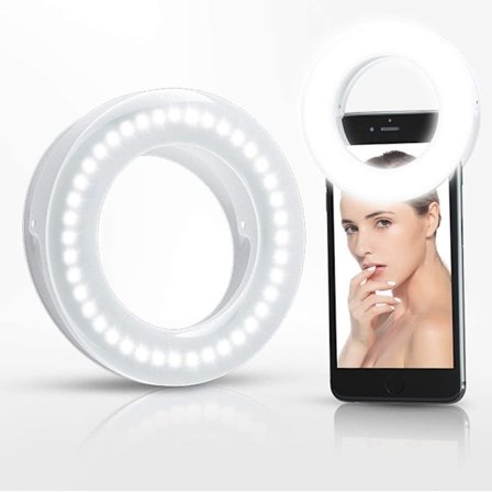 Selfie Ring Light - Gjenladbar bærbar klips-på selfie-fylllys med 40 LED for smarttelefonfotografering, kameravideo, jente sminke (hvit)