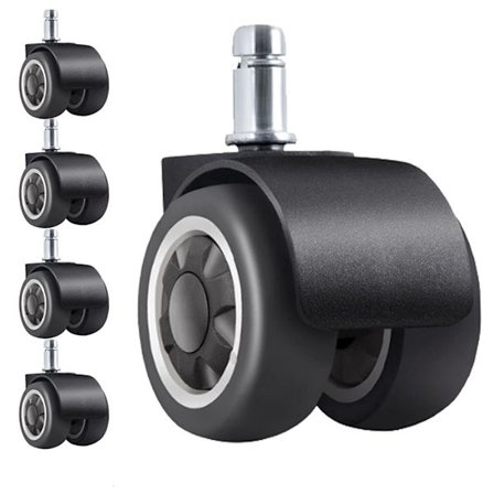 Kontorstol Hjul, Erstatningshjul i Gummi med Bredere Dekkdesign for å Beskytte Gulv 11mm (Stangdiameter) x 22mm (Stanglengde), Sett med 5