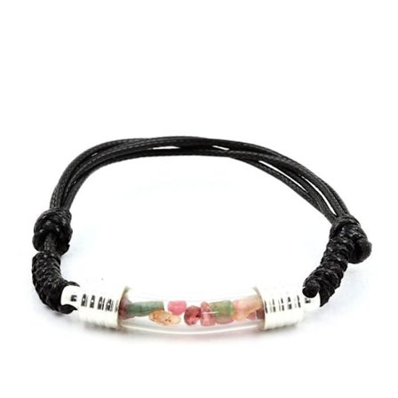 Stenar och mineraler. Rå multicolor turmalin armband. Svart färg.