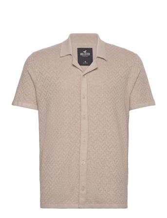 Hco. Guys Sweaters Knitwear Short Sleeve Knitted Polos Beige Hollister*Betinget Tilbud