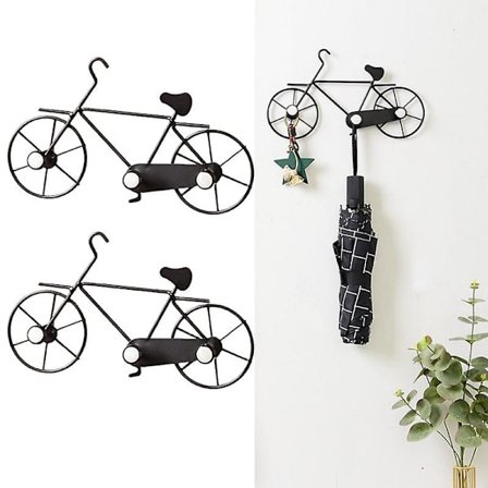 Jern Cykelkrog Vægmonteret Knagerække, Cykelformet Knagehylde Dekorativ Cykelkrog 2 Stykker (sort)