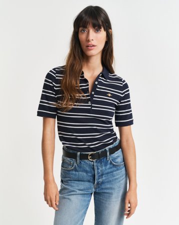 GANT Damen Piqué Poloshirt mit Streifen (L)