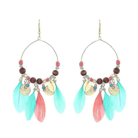 Kalla vindens träpärlor färgglada fransar fjäderörhänge träpärla