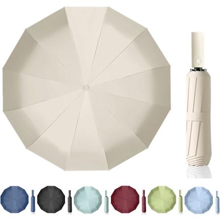 Vindtett og sterk paraply, 24 ribber vanntett paraply, sammenleggbar reiseparaply, vindtette parasoller for menn og kvinner Beige