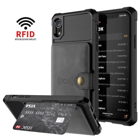 Iphone Xr - Stöttåligt Skal Korthållare Solid Rfid Skyddat Svar
