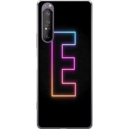 Yhteensopiva Puhelinkuori Sony Sony Xperia 1 II Minimalistinen neonkirjain E kirkkaissa väreissä tummaa taustaa vasten modernissa ja tyylikkäässä