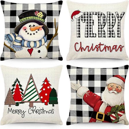 Linned julepudebetræk Julemand Elk pudebetræk Hjemmesofaovertræk (4 stk.)