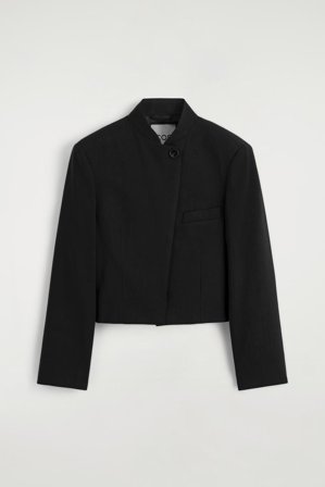 COS Women's Cropped Structured Linen Blazer in Black