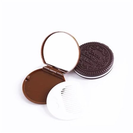 2-pack Mini Pocket Choklad Cookie Kompakt Spegel med Kam