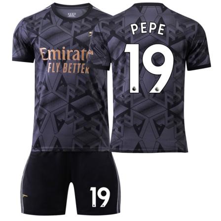 22-23 Arsenal borta svart nr 7 Saka 9 Lacazette 19 Pepe 14 Aubameyang fotbollströja set No socks 19 S
