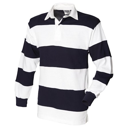 Front Row Sewn Stripe Long Sleeve Sports Rugby Polo Shirt M Whi