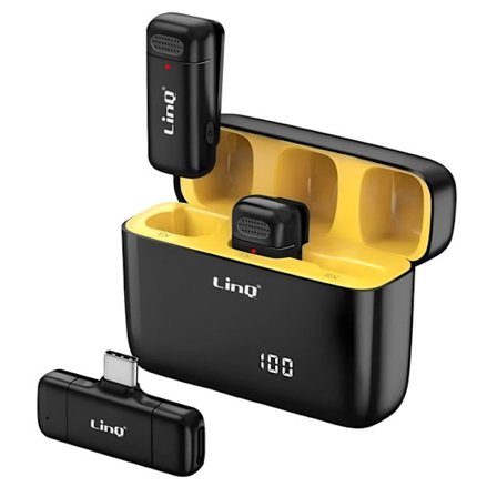 Langaton mikrofonikravatti - LINQ - USB-C - Musta - Melualennus - Akku kesto 6H