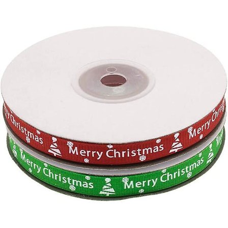 50 meter 3/8 tum Glad Jul Tryck Grosgrain Band Jul Röd Och Grön Band 25 meter Spole X 2 Spolar (röd Grön)