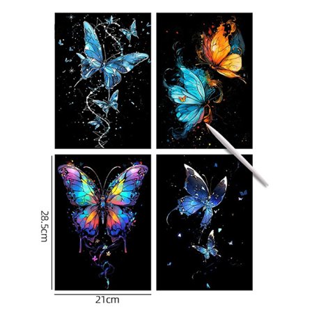 4 st Scratch Art Paper Set - Världslandmärken och djur, Glow in Dark, Stress Relief Craft för barn och vuxna