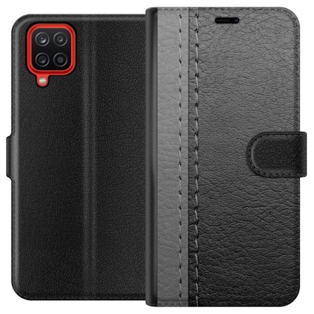 Yhteensopiva Lompakkokotelo Samsung Galaxy A12 Musta & Harmaa Nahka