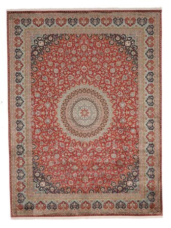 Kashmir Pure Silk Rug 280X375 Brown/Dark Red Large Silk, India