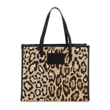 Etro, embroidered animalier medium shooping bag Beżowy, Kobieta, Rozmiar: ONE Size