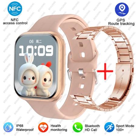 2024 Titta 9 Smart Kello Miehille Kehonlämpötila Bt Soitto Nfc Aina Päällä Näyttö Gps Urheilukellot Naisille Älykello Applelle Androidille. Gold steel