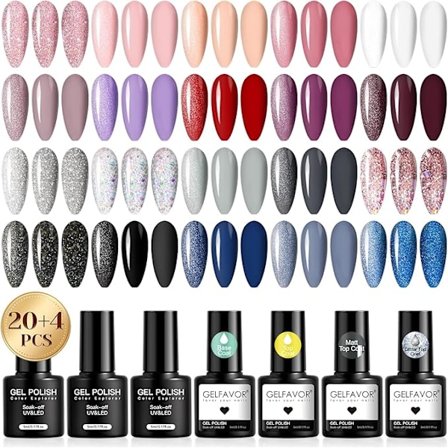 UV Nail Polish Set, 24 Pieces Gel Nail Polish Pink Nude White Purple Red Color Gel Nail Gel Nail Polish Soak