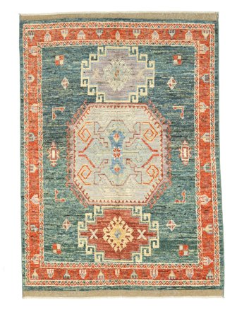 Hand Knotted Kazak Fine Rug 149X195 Green/Brown