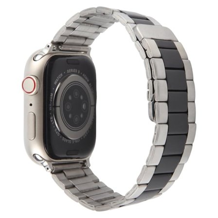 Metalarmbånd til Apple Watch Series 49mm - 45mm - 44mm - 42mm Magnetisk armbåndsrem med tre perler - Sølv + Sort