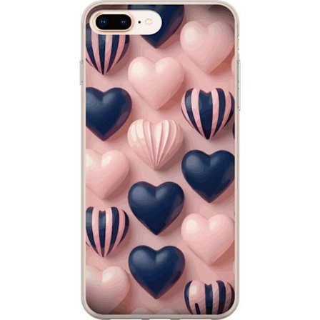 Kompatibel Mobilcover til Apple iPhone 7 Plus Bløde tredimensionelle hjerter i lyserød og navytoner i et romantisk mønster
