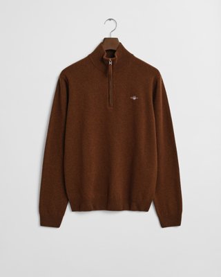 GANT - Lammeullsgenser med half-zip til herre mahogany brown