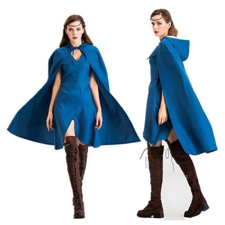 Mor til drager Cosplay Daenerys Targaryen Kostume Blå Kjoler Kappe Fuld Sæt Halloween Karneval Kostume Til Kvinder XXL