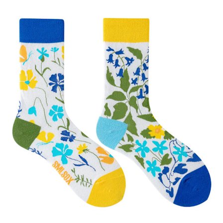 5 par Många stilar av AB-strumpor asymmetriska kreativa trendiga strumpor roliga par mandarinanka färgade mellanhöga strumpor