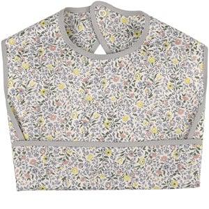 Bonpoint Floral Bib With A Pocket Grey One Size - Baby feeding - One size - Grey