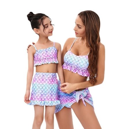 Mermaid Scale printed baddräkt 3-delad förälder-barn set