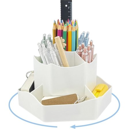 Hvit Blyant Penneholder, 360° Roterende Skrivebordsorganisator med 9 Nivådelte Rom for Penner, Sminkekoster, Kjøkkenredskaper & Håndverk, Robust Lazy 