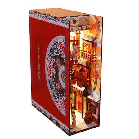 DIY LED Boghjørne Sæt Træpuslespil Bogstøtte Stand Bogreol Indsats Boghjørne Kreativt Varmt LED Lys Dekorativ Boligindretning