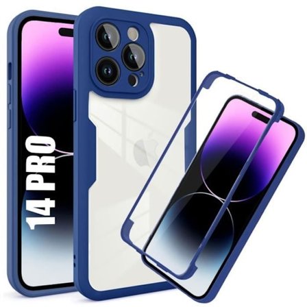 Skyddsskal - E.F.CONNECTION - för iPhone 14 Pro - Halvstyvt - Blå - 360° skydd